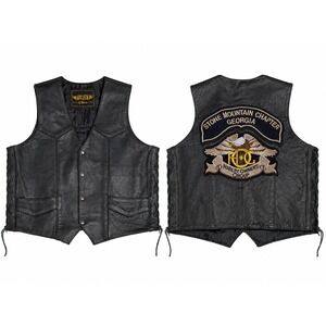 Unik Ultra Black Leather Biker Vest HOG Stone Mountain Georgia Patch Size 48